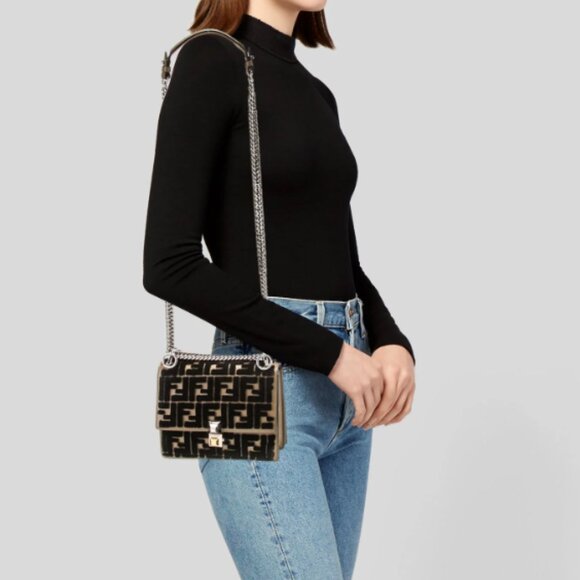 $2800 Fendi Kan I Zucca Velvet Leather Embossed Logo Chain Crossbody Purse Bag - Picture 2 of 13